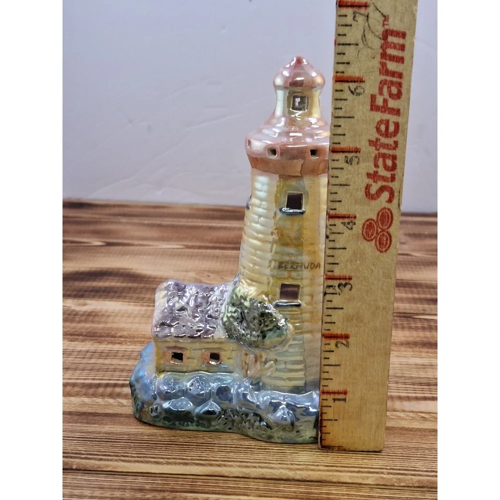 Vintage Iridescent Lighthouse Tea Light Candle Holder Bermuda Shiny Colorful‎ 7